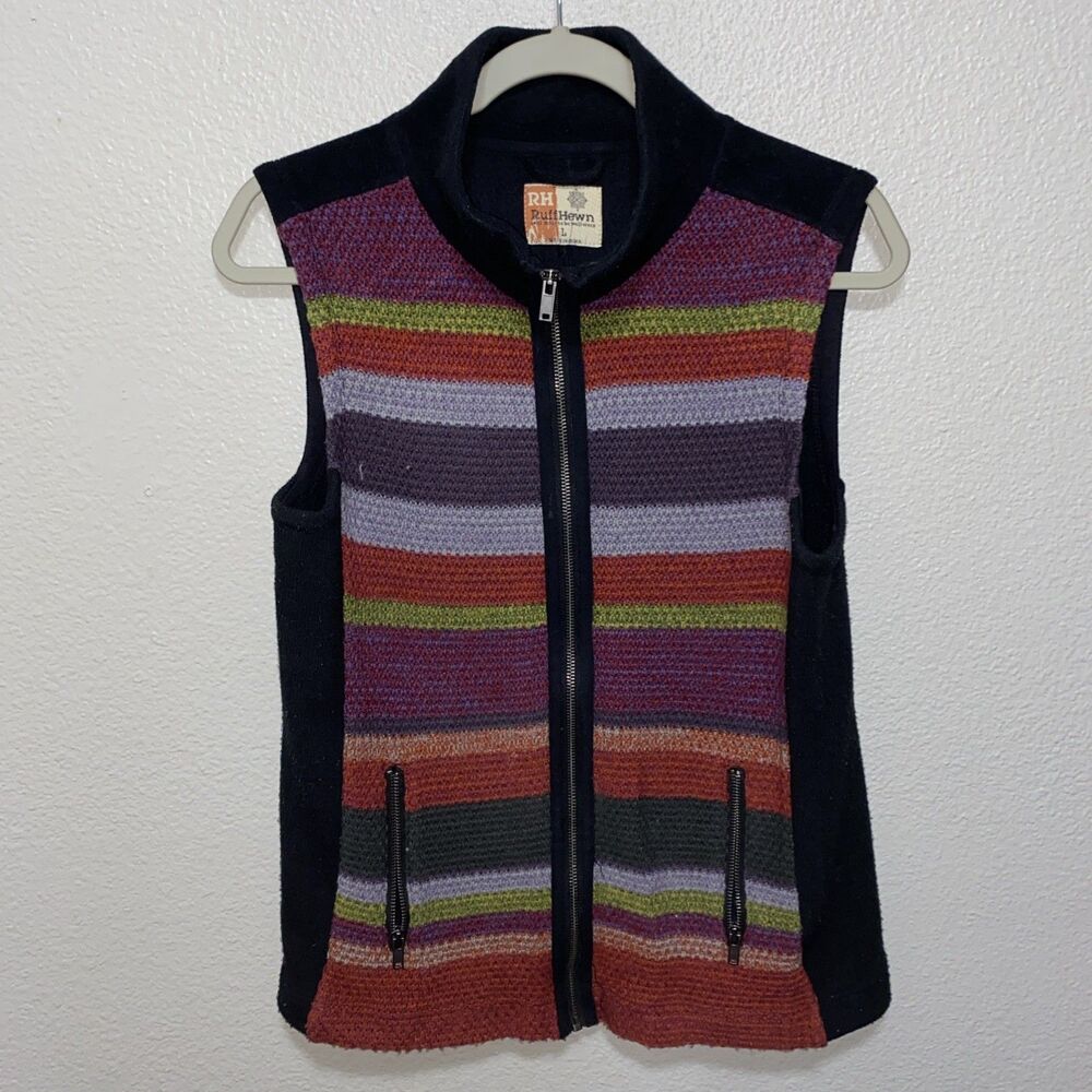 Ruff Hewn Women’s Full Zip Fleece Knit Vest Size L Multicolor